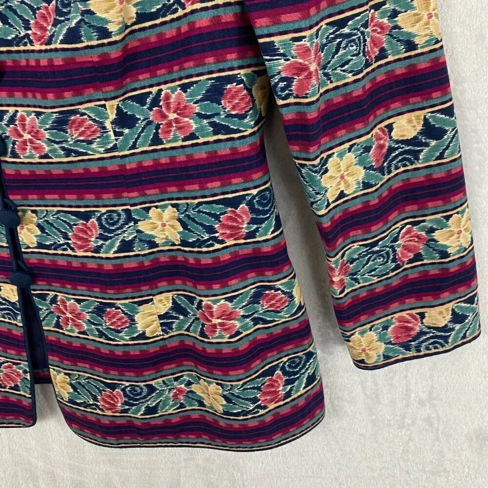 Vintage‎ Adrianna Papell Linen Blend Jacket Womens 14L Floral Stripe Retro 80s